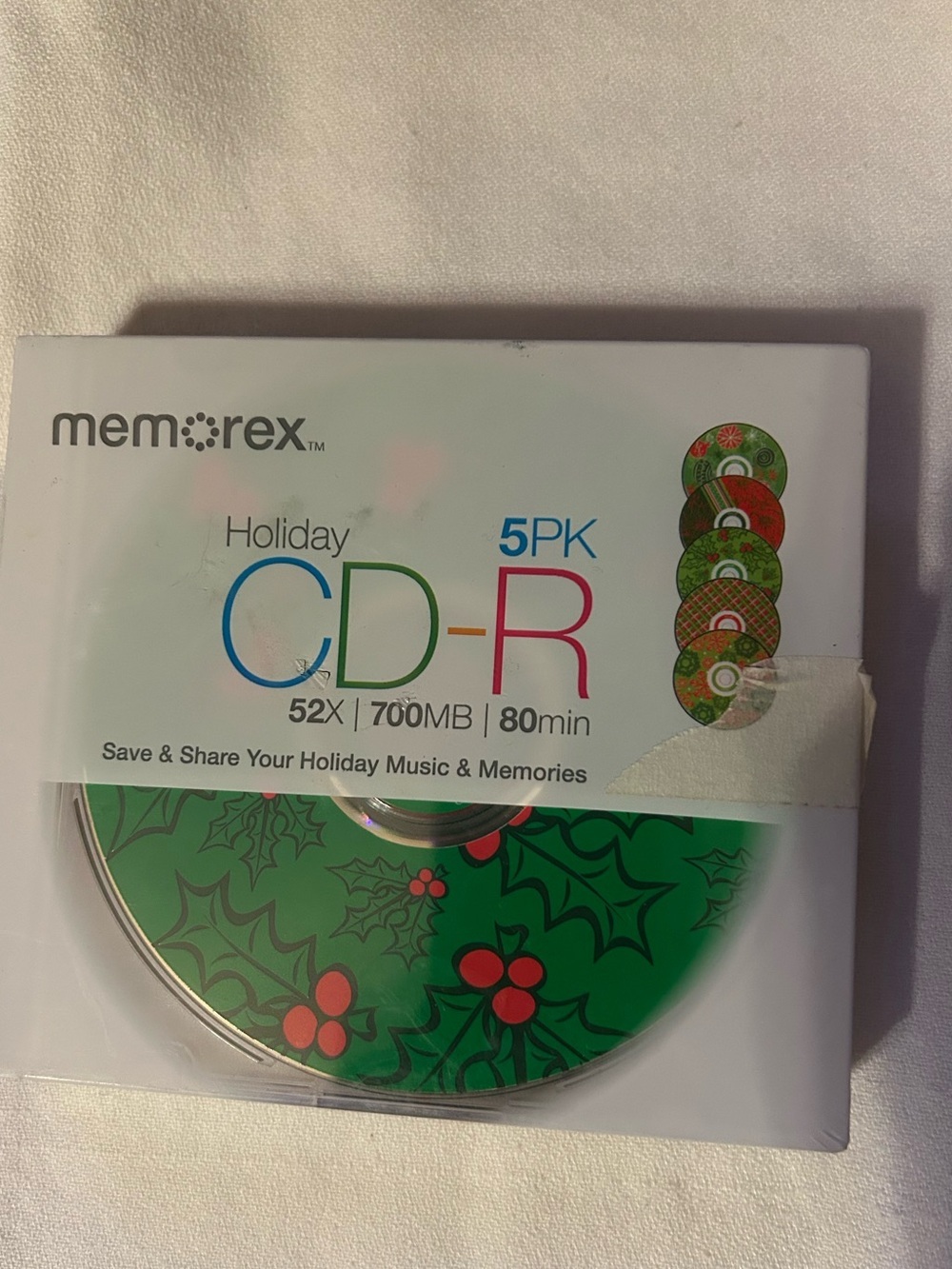 Memorex Holiday Theme CD-R 52X 700MB 80min /5PK New Sealed